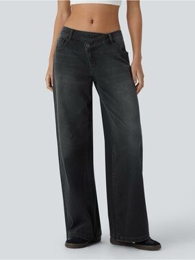 Halara Size M extra tall asymmetric waist jean NWOT wide legs